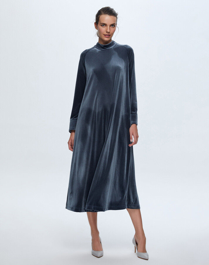 T24K-4003 Uzun Kadife Elbise MİNK - 1