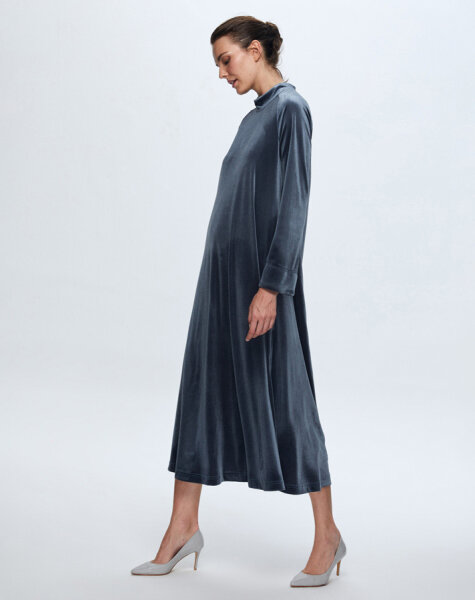 T24K-4003 Uzun Kadife Elbise MİNK - 2