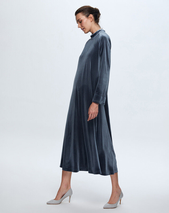 T24K-4003 Uzun Kadife Elbise MİNK - 2