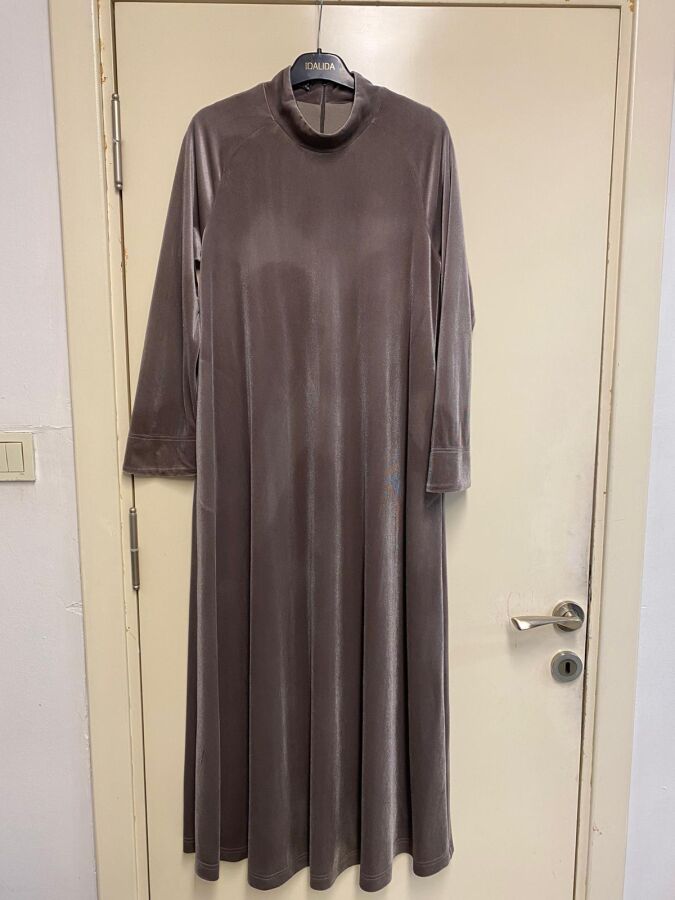 T24K-4003 Uzun Kadife Elbise MİNK - 2