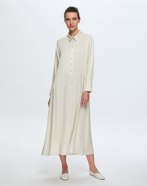T24K-4006 Uzun Kupro Elbise CREAM 