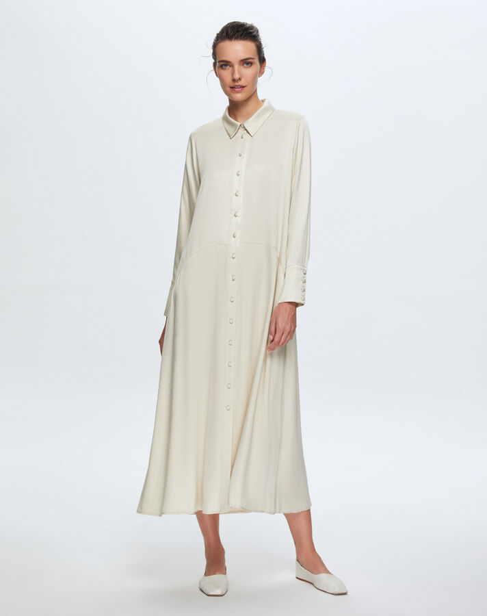 T24K-4006 Uzun Kupro Elbise CREAM - 1