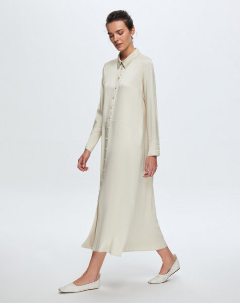 T24K-4006 Uzun Kupro Elbise CREAM - 2