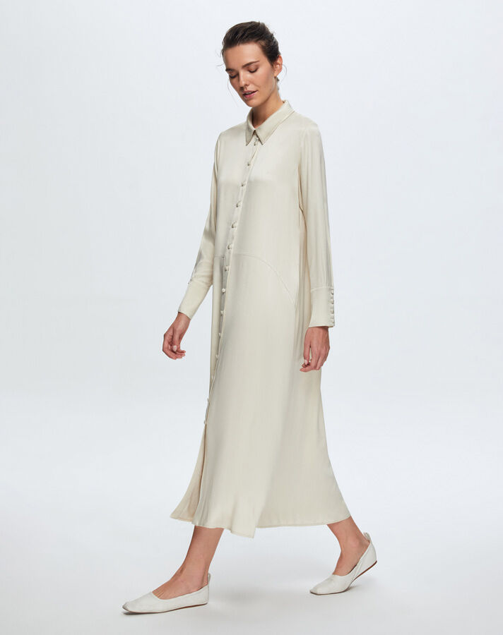 T24K-4006 Uzun Kupro Elbise CREAM - 2