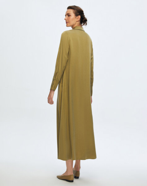 T24K-4006 Uzun Kupro Elbise OLİVE - 2