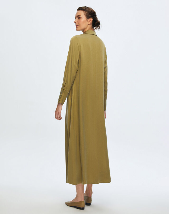 T24K-4006 Uzun Kupro Elbise OLİVE - 2