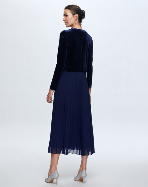 T24K-4007 Kadife-Şifon Pliseli Elbise PETROL - MISS DALIDA (1)