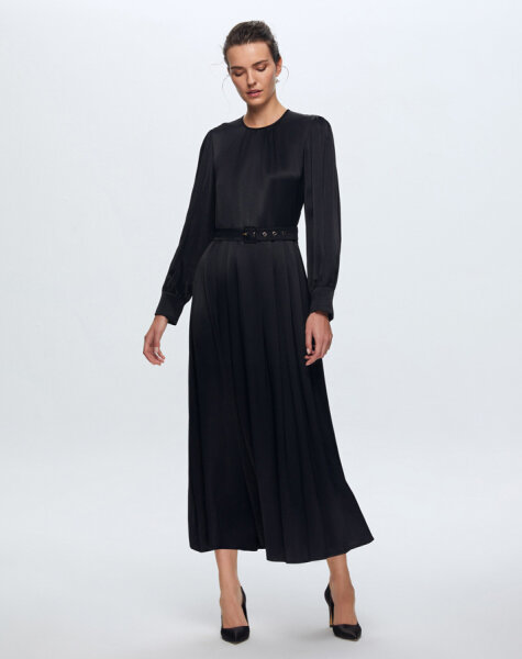 T24K-4008 Saten Şık Elbise BLACK 
