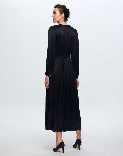 T24K-4008 Saten Şık Elbise BLACK - 3