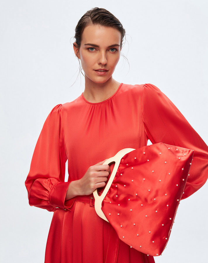 T24K-4008 Saten Şık Elbise CORAL - 3