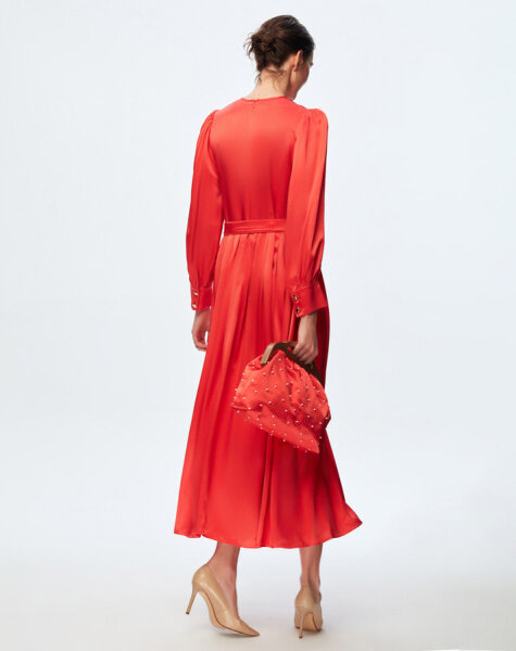 T24K-4008 Saten Şık Elbise CORAL - 2