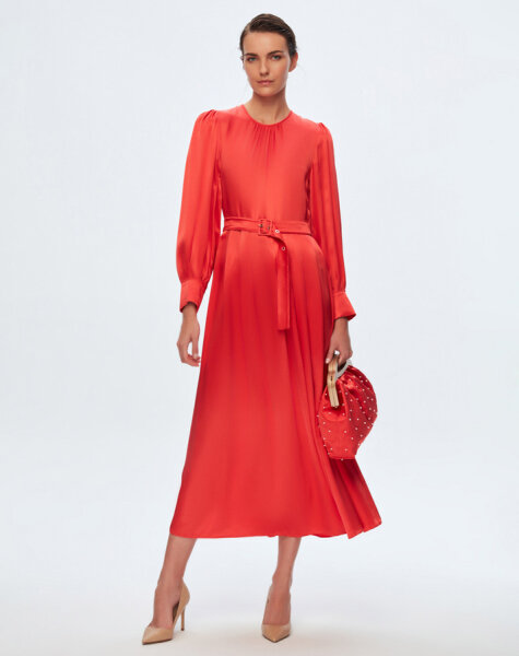 T24K-4008 Saten Şık Elbise CORAL - 1