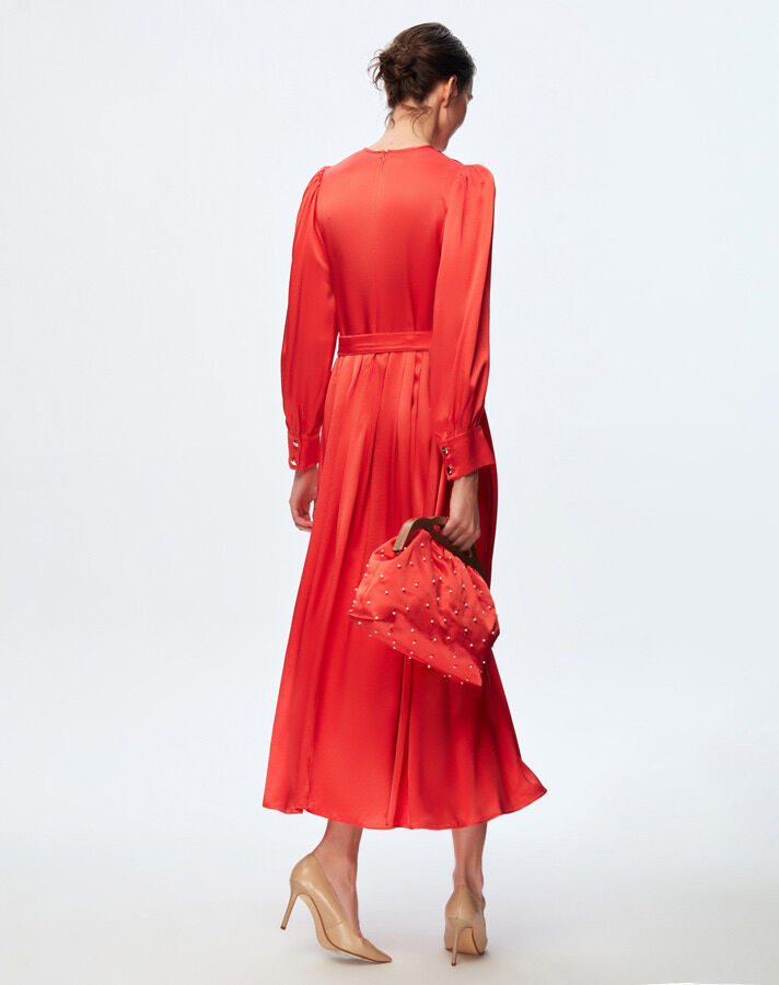 T24K-4008 Saten Şık Elbise CORAL - 2