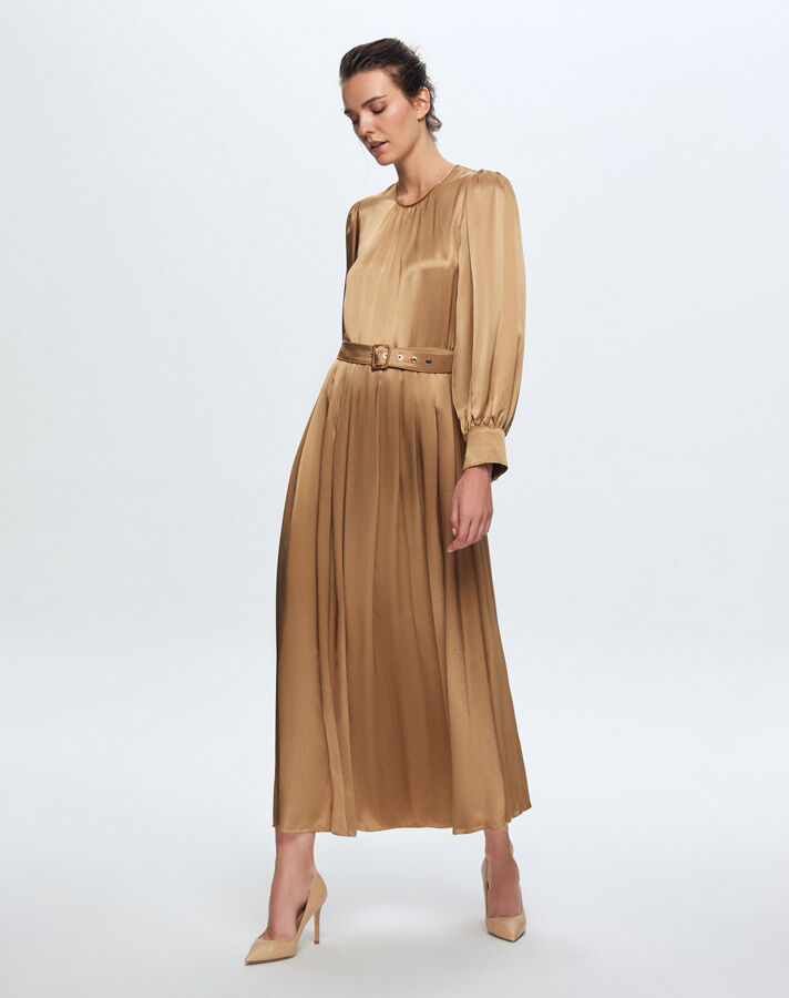 T24K-4008 Saten Şık Elbise HONEY FOAM - 1