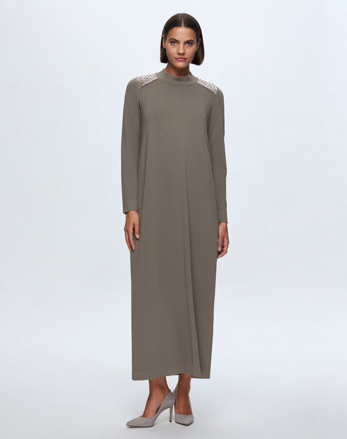 T24K-4009 Parlak Taşlı Elbise 1047-MİNK - 1