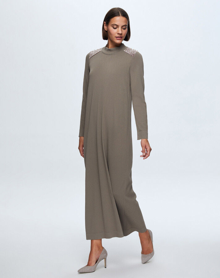 T24K-4009 Parlak Taşlı Elbise 1047-MİNK - 2