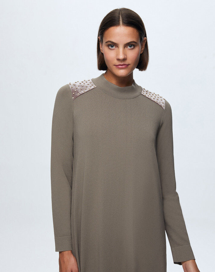 T24K-4009 Parlak Taşlı Elbise 1047-MİNK - 3