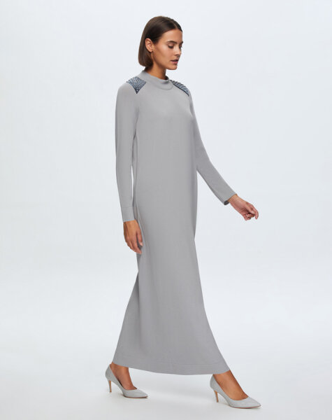 T24K-4009 Parlak Taşlı Elbise 1179-GREY 