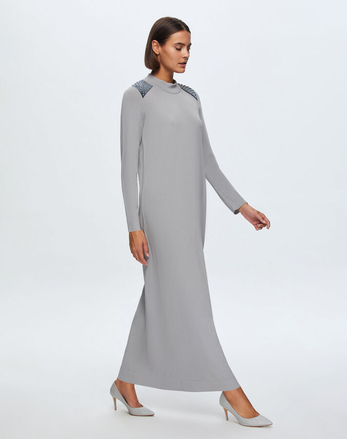 T24K-4009 Parlak Taşlı Elbise 1179-GREY - 1