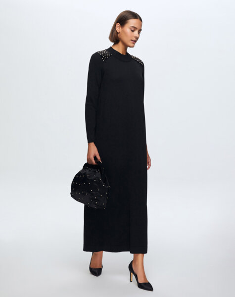 T24K-4009 Parlak Taşlı Elbise BLACK 
