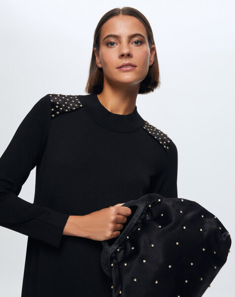 T24K-4009 Parlak Taşlı Elbise BLACK - 2