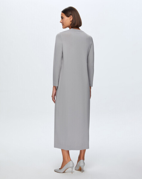 T24K-4011 Yuvarlak Yaka Taş Detaylı Elbise 1179-GREY - 3