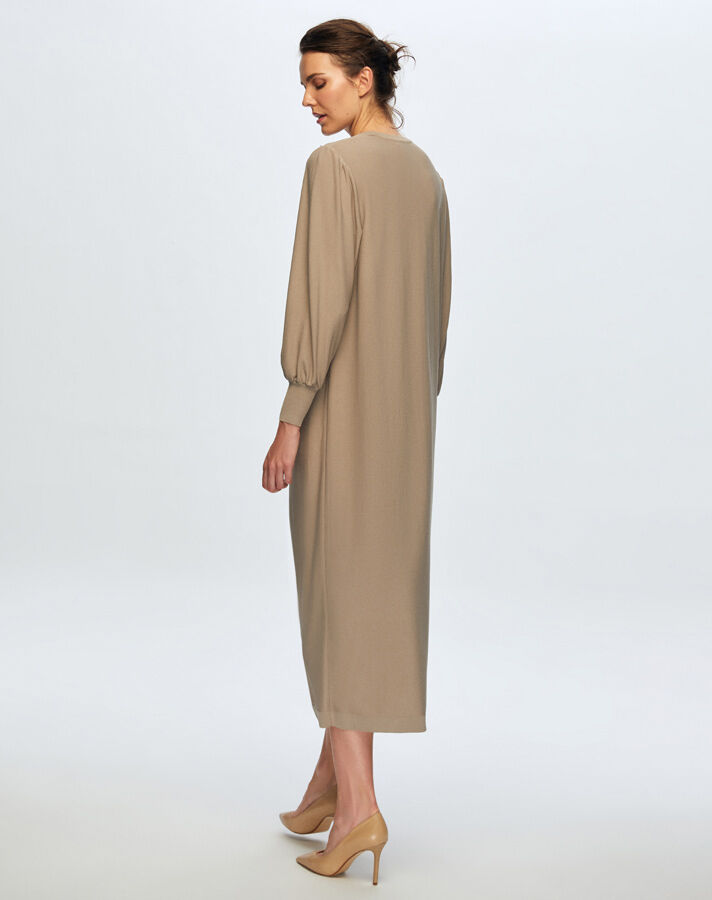 T24K-4012 Balon Kollu Parlak Taşlı Elbise 1047-MİNK - 3