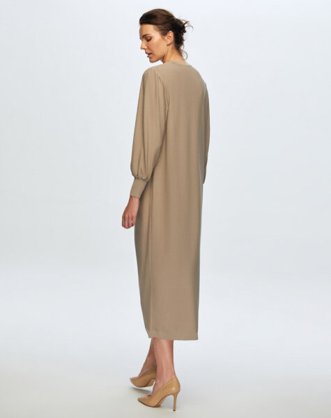 T24K-4012 Balon Kollu Parlak Taşlı Elbise 1047-MİNK - 3