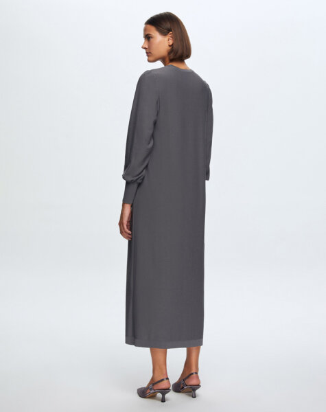 T24K-4012 Balon Kollu Parlak Taşlı Elbise 1318-ANTHRACITE - 3