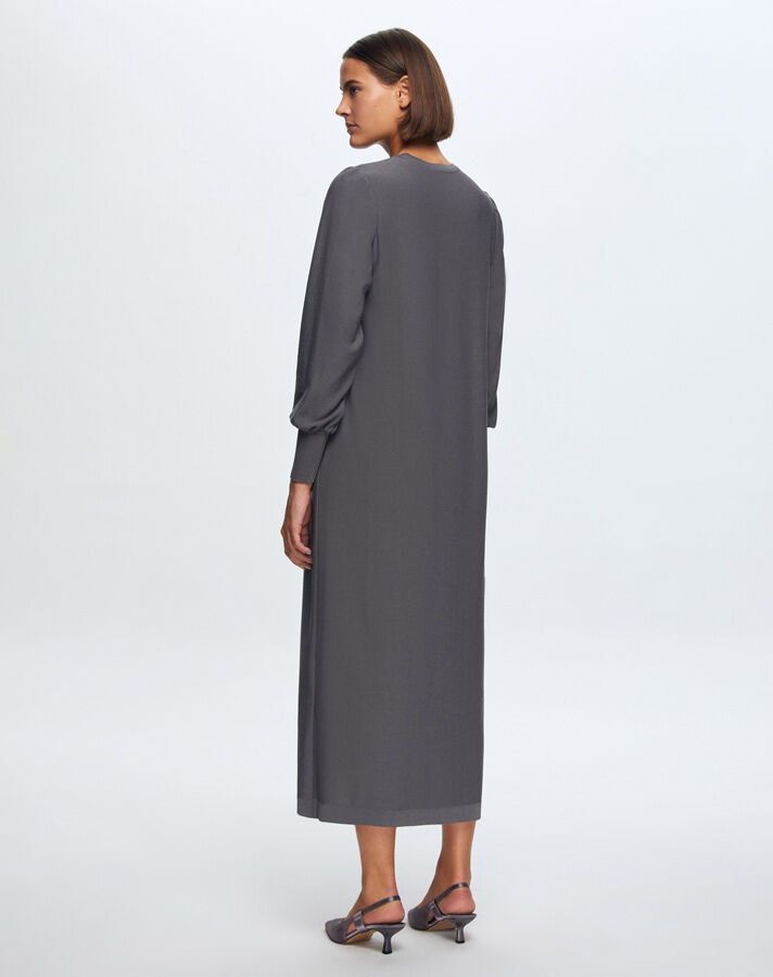 T24K-4012 Balon Kollu Parlak Taşlı Elbise 1318-ANTHRACITE - 3