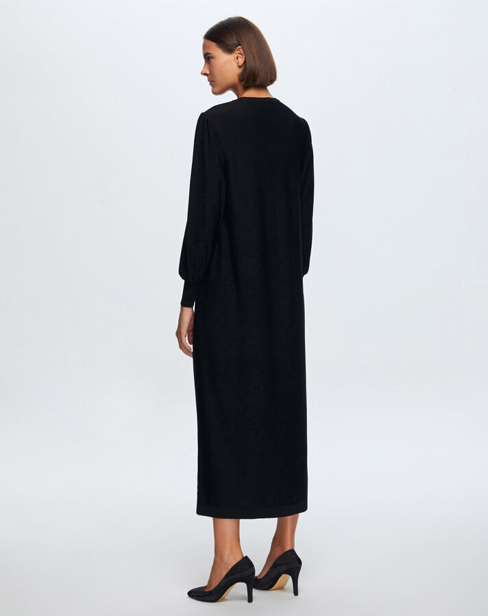 T24K-4012 Balon Kollu Parlak Taşlı Elbise BLACK - 3