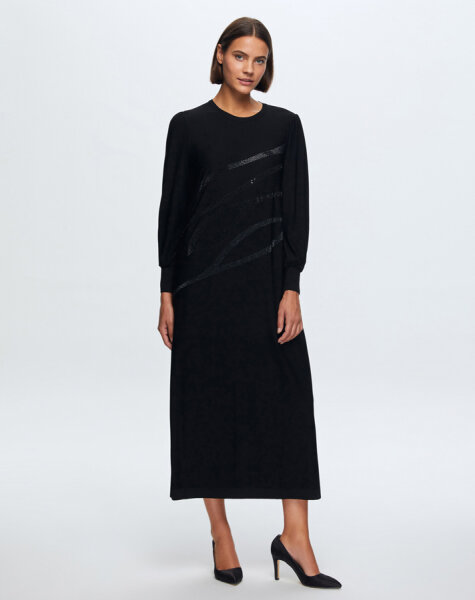 T24K-4012 Balon Kollu Parlak Taşlı Elbise BLACK - 1