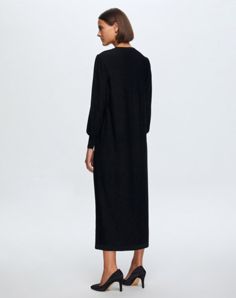 T24K-4012 Balon Kollu Parlak Taşlı Elbise BLACK - 3