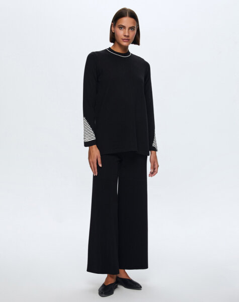 T24K-6002 Örgü Detaylı Triko Tunik BLACK - 1