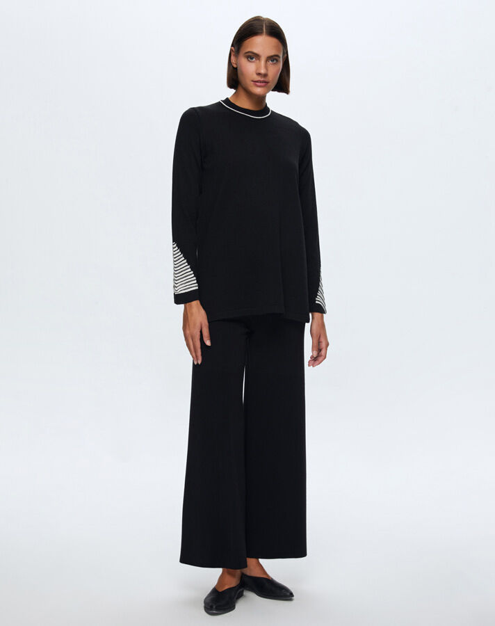 T24K-6002 Örgü Detaylı Triko Tunik BLACK - 1