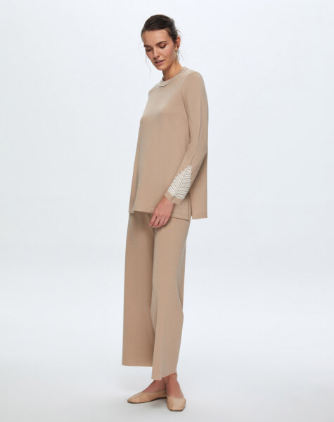 T24K-6002 Örgü Detaylı Triko Tunik CORO-CAMEL 