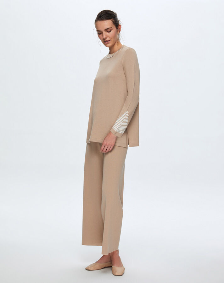 T24K-6002 Örgü Detaylı Triko Tunik CORO-CAMEL - 1