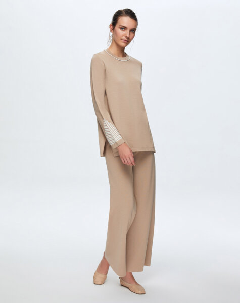 T24K-6002 Örgü Detaylı Triko Tunik CORO-CAMEL - 2