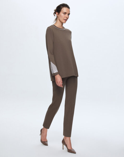 T24K-6002 Örgü Detaylı Triko Tunik DATA-BROWN 