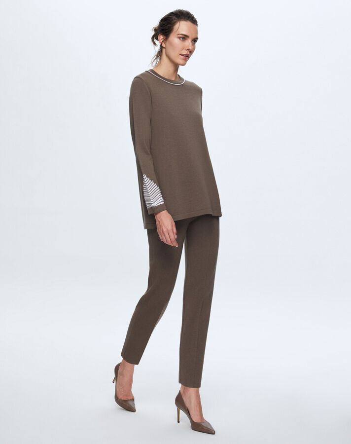 T24K-6002 Örgü Detaylı Triko Tunik DATA-BROWN - 1