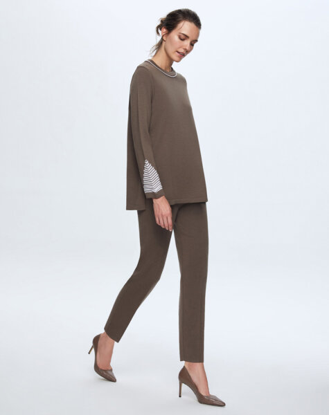 T24K-6002 Örgü Detaylı Triko Tunik DATA-BROWN - 2