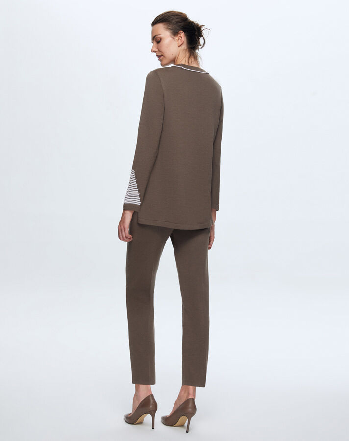 T24K-6002 Örgü Detaylı Triko Tunik DATA-BROWN - 3