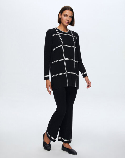 T24K-6003 Kare Desenli Tunik BLACK 