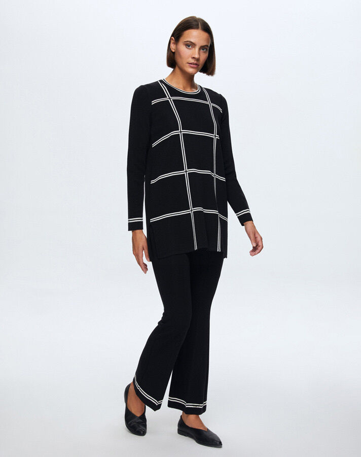 T24K-6003 Kare Desenli Tunik BLACK - 1