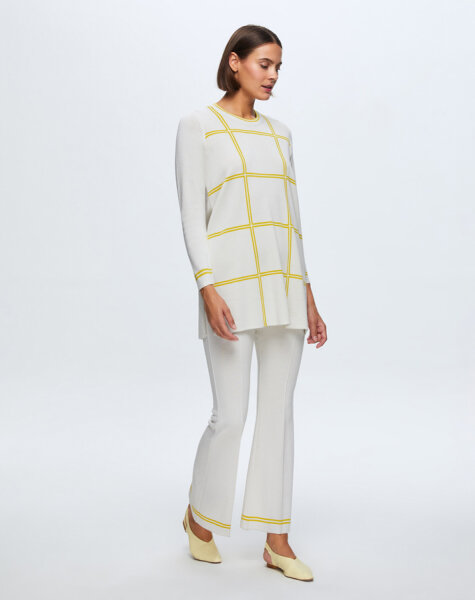 T24K-6003 Kare Desenli Tunik VOLO-SMOKE / ETİCA-YELLOW 