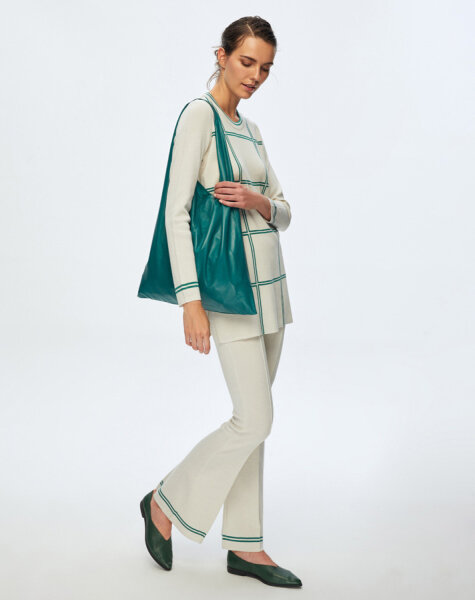 T24K-6003 Kare Desenli Tunik VOLO-SMOKE / IMOLA-EMERLAND - 1