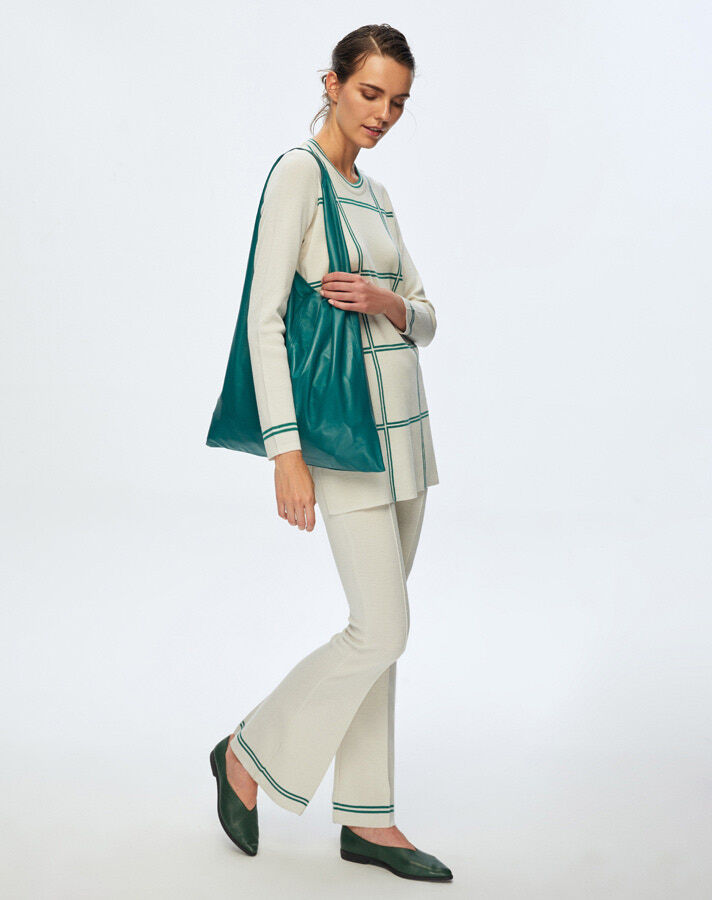 T24K-6003 Kare Desenli Tunik VOLO-SMOKE / IMOLA-EMERLAND - 1