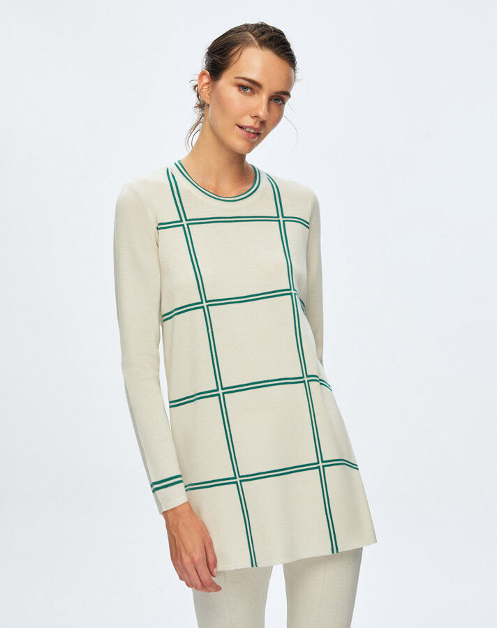 T24K-6003 Kare Desenli Tunik VOLO-SMOKE / IMOLA-EMERLAND - 2