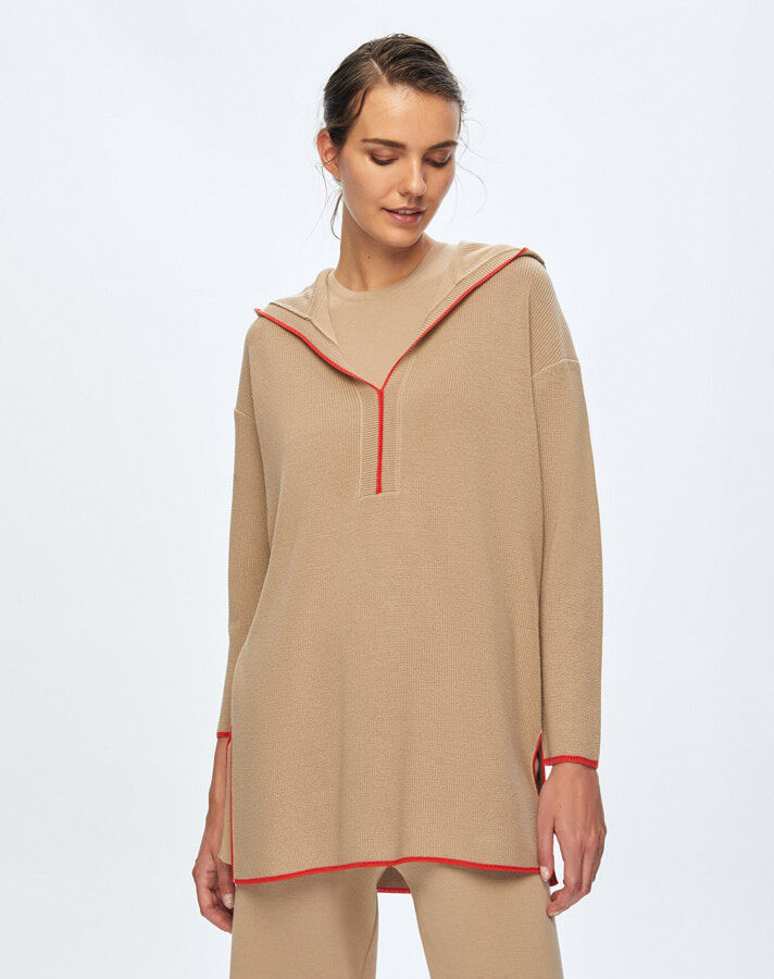 T24K-6004 Selanik Örgü Kapişonlu Tunik - 4