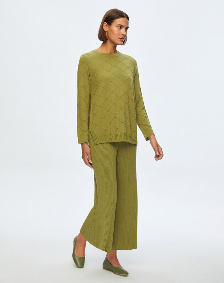 T24K-6005 Kendinden Dokulu Tunik FİABA-OLİVE - 2